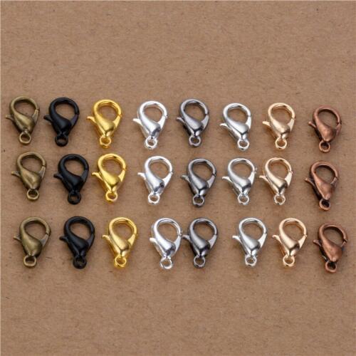 DIY Findings 50pcs Lobster Clasps 10mm 12mm Bronze/Gold/KC Gold/Gunblack/Rhodium/Silver Lobster Clasps Hooks for Necklace