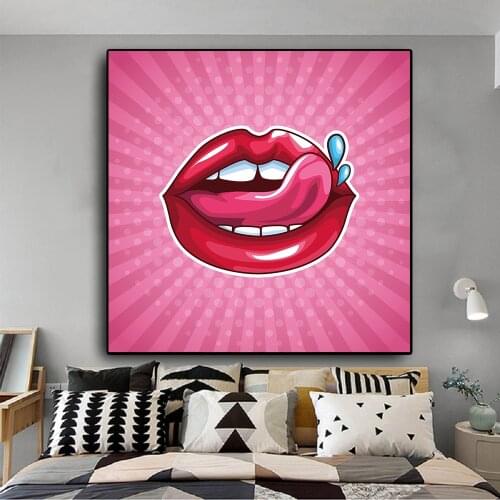 Lady Red Lips Tongue Graffiti Street Fantasy Wall Art Posters Canvas Prints Artwork Paintings for Living Room Home Decoration