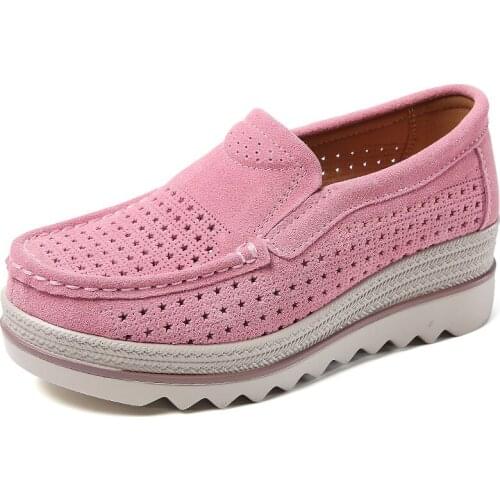 Women Flats Platform Shoes Woman Cow Suede Genuine Leather Moccasins Shoes Ladies Slip On Loafers Female Casual Shoes Creeper
