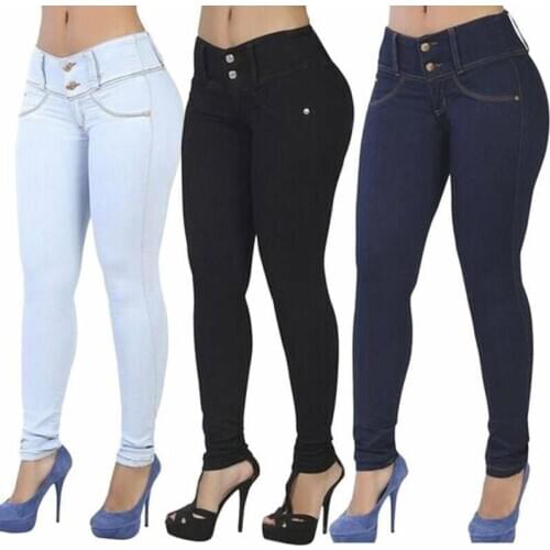 Women Casual Pencil Stretch Denim Skinny Jeans Pants High Waist Jeans Trousers