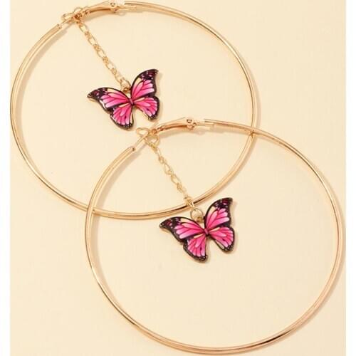 Elegant Women Hanging Chain Butterfly Big Hoop Dangle Earrings Party Jewelry Fashion New Design Jewelry Party Gift