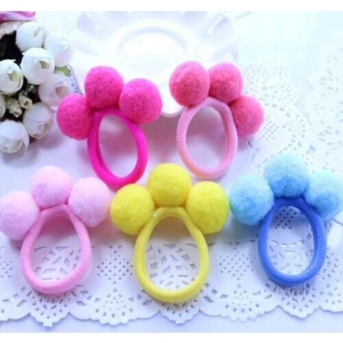1pcs Cute Hairband with 3 Balls Pompon Elastics Hair Holders Gum Kids Candy Rubber Bands Headwear for Girl Christmas Gifts