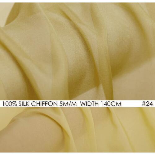WHITE SILK CHIFFON FABRIC 6momme Width 55"-140cm 100% Natural Silk Chiffon Fabric For Wedding Dress Silk Gauz Light Golden NO 24