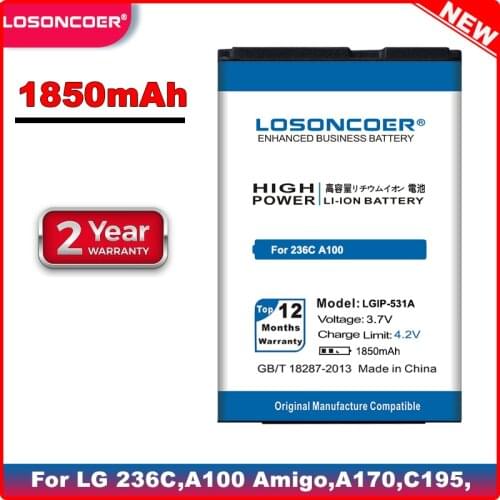 1850mAh LGIP-531A Battery for LG 236C,A100 Amigo,A170,C195,G320GB,GB100,GB101,GB106,GB110,GB125,GM205,GS101,KG280,KU250 Battery