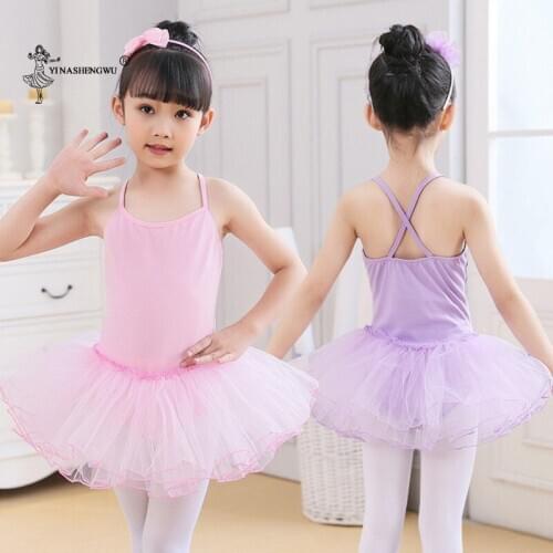 Ballet Dress Girls Kids Camisole Dance Dress Sleeveless Cross Strap Dance Wear Chiffon Skirted Leotard Ballet Performance Dress