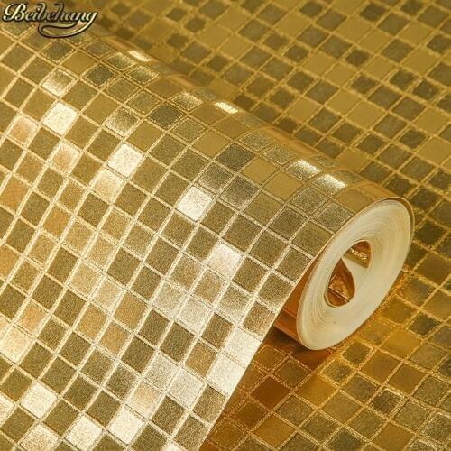 Beibehang Mosaic small grid wallpaper for walls Gold foil lattice wall paper roll home decor living room bedroom papel parede 3D