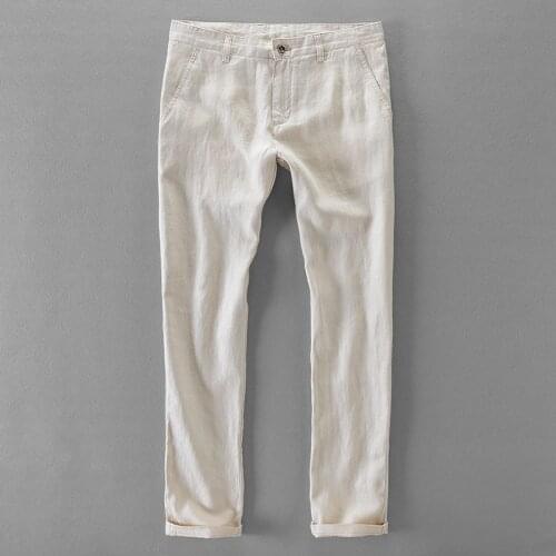 Quality Pure Linen Casual Pants Men Brand Long Men Trousers Business Fashion Pants Mens Solid Flax Trousers Mens Pantalon