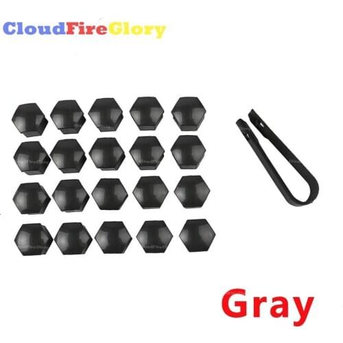 For VW Passat Jetta For Audi A4 A6 A8 Q3 For Skoda For Seat 20Pcs Wheel Lug Nut Cover Cap17mm+Removal Tool Set Gray 321601173A