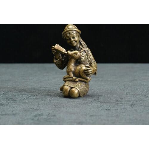 Kazakh girl Statue retro copper Figure Sculpture Ornaments deer figure Love is infinite Model Home home Decoration crafts gifts