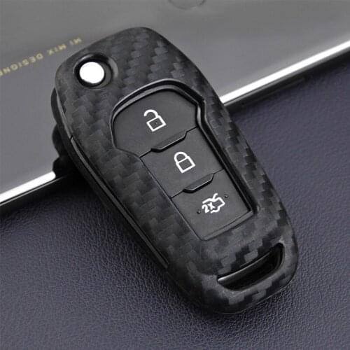 Carbon fiber Smart Key Shell CarStyling For Ford Focus Mondeo Explorer Mustang Car Key Fob Pocket Cover Case Remote Protector