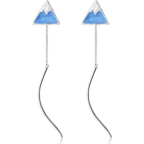KOFSAC Charm Sterling Silver 925 Earrings For Women Temperament Blue Drop Glaze Mount Fuji Long Chain Wavy Earring Jewelry Gifts