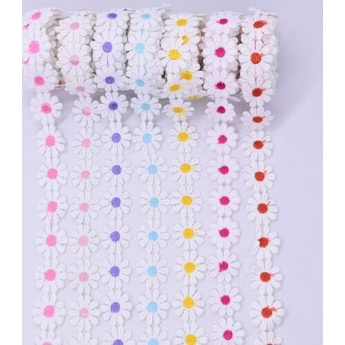 3Yards 2.5CM Wide Color Small Daisy Flower Lace Ribbons Polyester Lace Embroidered Trims Fabric Sewing Handmade Accessories