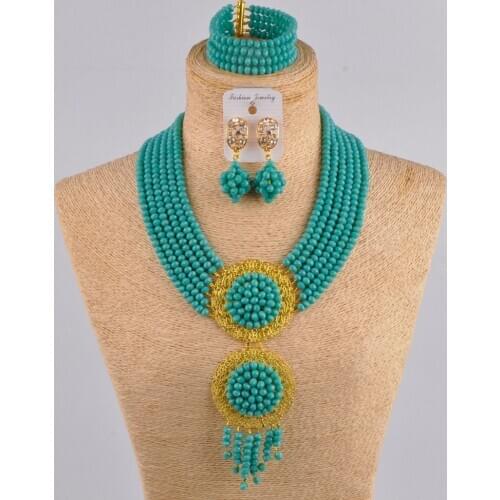 Aqua blue african jewelry set crystal necklace nigerian wedding jewelry sets for women 6CLS01