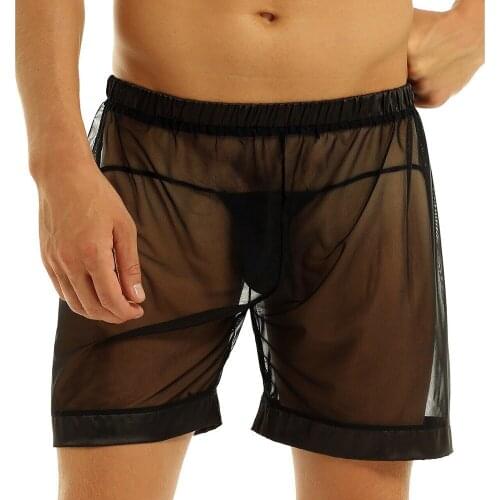 2021 NEW Men Mesh Trunk Boxer Briefs Shorts Thong Loose Pants Sheer Nightwear Sportswear Men Briefs Mesh Boxers Transparent