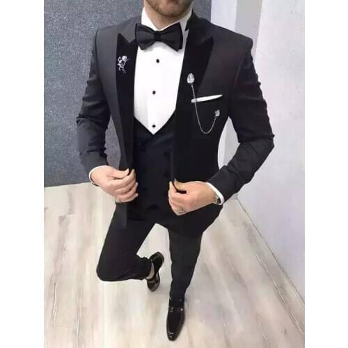 3 Piece Men Suit 2020 Morning Dinner Party Prom Suit Black Velvet Lapel Groom Wedding Men Suit Blazer Slim Fit Best Man Tuxedo