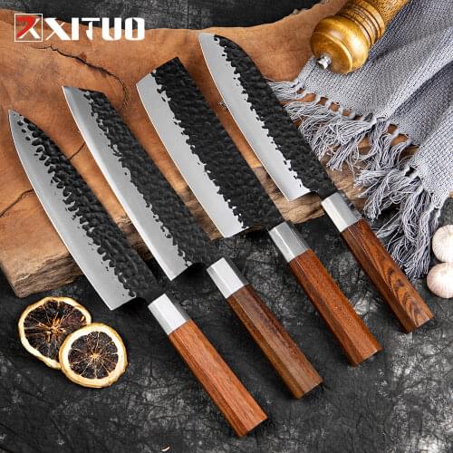 XITUO Quality Kitchen Knives Set 1-4 Pcs Forging 8 inch Chef Knives 7'' Nakiri Santoku Octagonal Handle Utility Knives Cooking