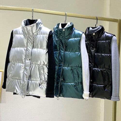 2021 New Womens Cotton Vest Short Spring And Autumn All-Match Female Waistcoat Plus Size Vest Shiny Womens Sleeveless Jacket