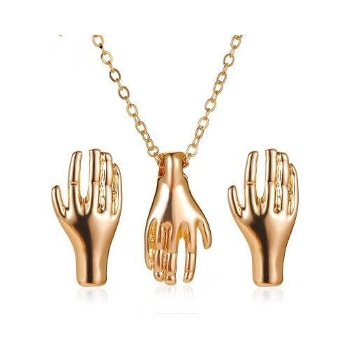New personality jewelry niche temperament palm earrings chic simple retro palm necklace clavicle chain
