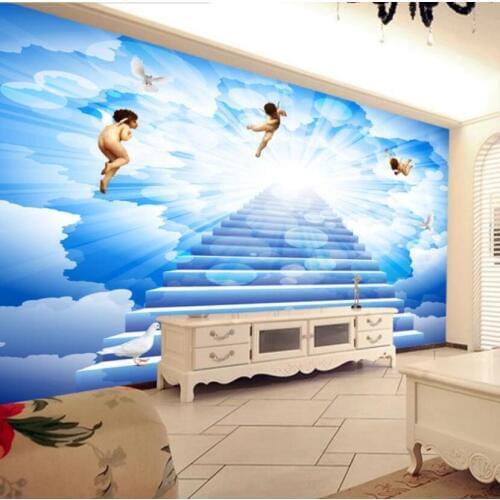 Papel de parede Custom wallpaper 3d mural blue sky and white clouds angel blessing background wall living room bedroom wallpaper