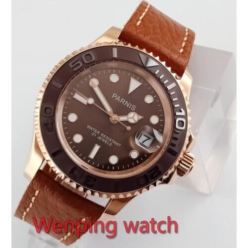 Parnis 41mm Sapphire Glass Brown Dial Automatic Wrist Watch 2587