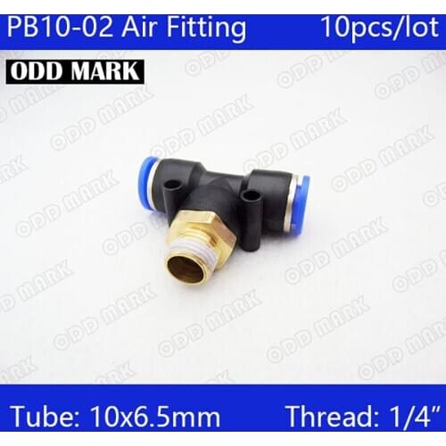PB10-02 Free shipping 10Pcs Air 1/4" Thread 10mm One Touch Push In T Joint Quick Fittings