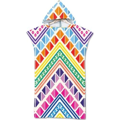 Adult Diving Suit Changing Robes Poncho Hood Geometric Pattern Microfiber Quick Drying Hooded Beach Towel Absorbent Bath Towels