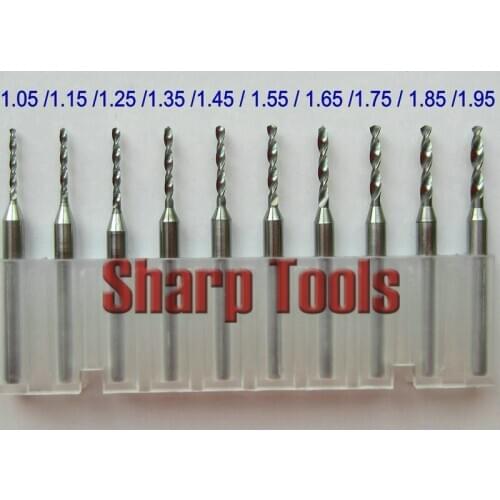 Durable 10pc 1.05-1.95mm Tungsten Steel Solid Carbide PCB Tools, Bits PCB Drill, End Milling Tools for CNC & PCB Drilling Router