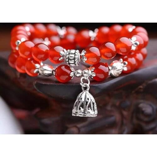 Dropshipping JoursNeige Red Crystal Bracelets 8mm Beads Lucky Tibetan Silver shower Pendant Bracelets for Women Crystal Jewelry