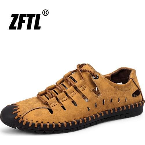 ZFTL New Men sandals casual beach shoes Breathable and quick-drying leather Non-slip sandals big size male leisure slides 099
