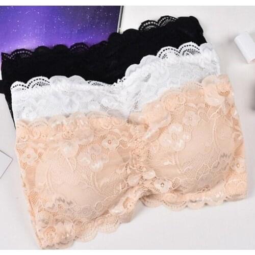 Sexy Lace Padded Strapless Bra Women Girl Breathable Tube Underwear One Piece