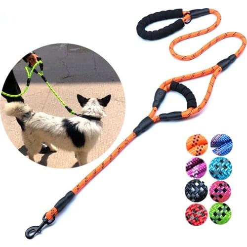 Dog Leash Reflective Large dog Traction Rope Double Handle Belt Training Pet Ropes Nylon Harness Walking Collar Puppy Products