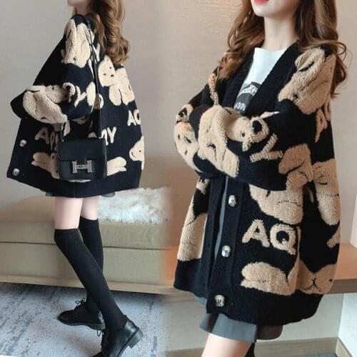 Sweater Coat Spring Autumn And Winter Womens Wear 2021 New Lazy Style Korean Loose Mini Long Knit Cardigan Fashion Stylish