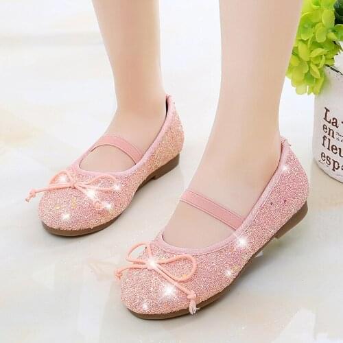 Girls Shoes Back To School Shoes for Kids Girls Dress Party Crystal bow Shoes PU Leather Pink Shoes Wedding Princess sandals