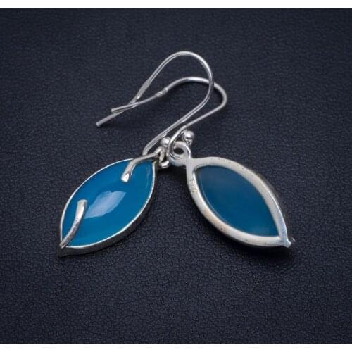 Natural Chalcedony Handmade Unique 925 Sterling Silver Earrings 1.5" A2686