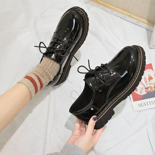 British Style All-Match Womens Derby Shoes Patent Leather Ballet Flats Shallow Mouth Female Footwear Round Toe Preppy Oxford