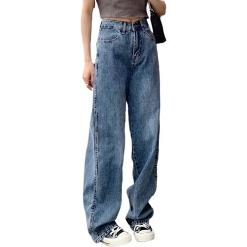 Vintage Jeans Women High Waist Casual Street Straight Denim Mopping Trousers 2021 Summer Womens Loose Wide-Leg Pants Plus Size