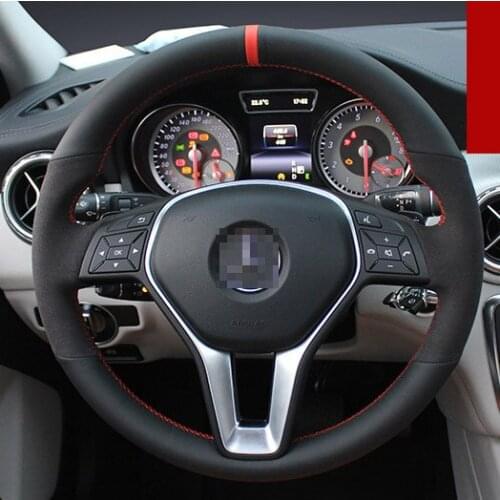 For Benz GLA200 High Quality Hand-stitched Anti-Slip Black Leather Red Thread DIY Steering Wheel Cover