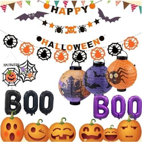 Halloween Horror Decoration Supplies Spider Bat South Hand Lantern Door Tags Decorated Letters Balloon Non-woven Banner YK100