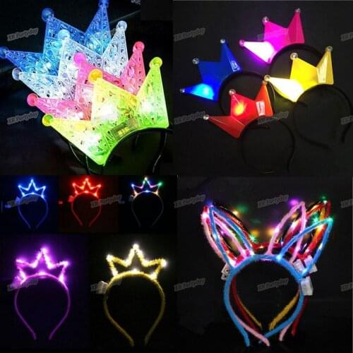 Women Girl Bunny Princess Tiara Crown LED Flashing Headband Kids Adults Light Up hair Accessories Rave Glow Party Supplies 1PC