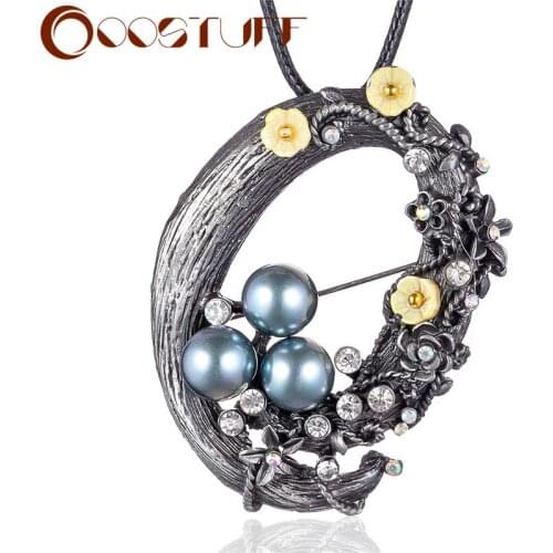 Plant Vintage Jewelry Long Necklace for Women Flower Pendant Bead Black Rope Chain Jewellery Suspension Choker Hotsale Alloy New