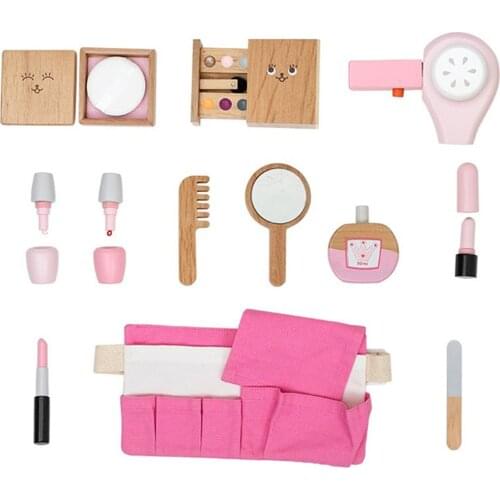 12Pcs Wooden Beauty Salon Pretend Makeup Toy Role Play Cosmetics Toy Simulation Beauty Accessories For Kids Gifts