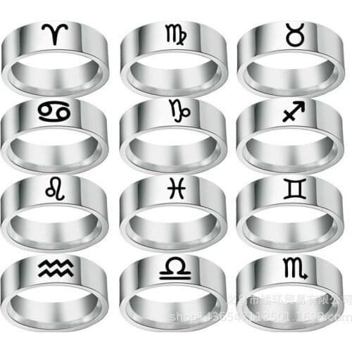 12 Zodiac Ring Aries Taurus Gemini Cancer Virgo Libra Scorpius Sagittarius Capricornus Wedding Stainless Steel Rings Jewelry