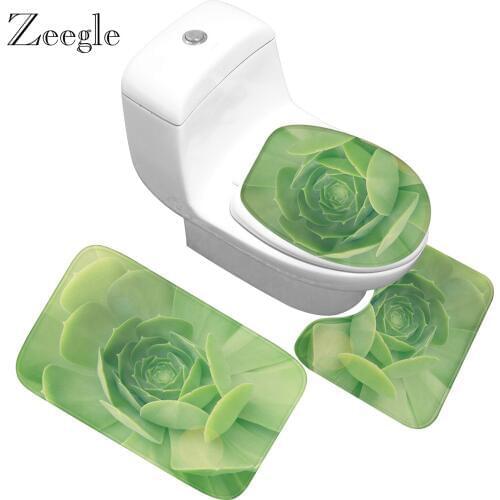 Zeegle 3Pcs/set Bathroom Rug Set Flannel Bathroom Mat Washable Shower Carpet Non-slip Kitchen Bath Mat Carpet