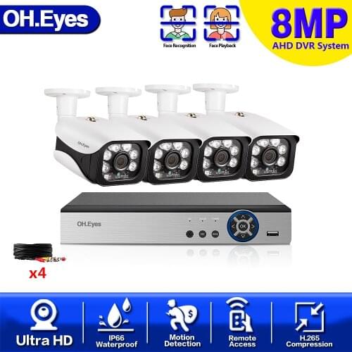 4K AHD H.265 Video Surveillance System 8MP HD DVR 4PCS HDMI CCTV Camera Night Vision Waterproof Security Camera System Kit