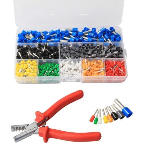 800Pcs Cable Wire Connector Crimping Terminal +1PC Hand Ferrule Crimper Plier Crimp Tool Kit Set
