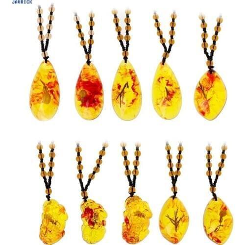 Baltic Amber Plant Fossil Inlaid Natural Pendant Necklace Unisex Fashion Jewelry