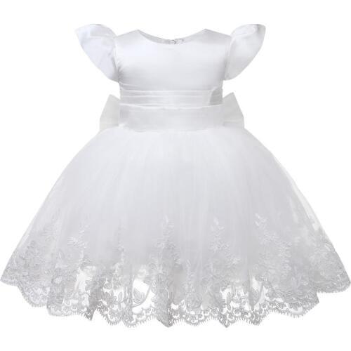 White Lace Bow Baby Girl Dress Baptism Gown Newborn Christening Dress For Party Wedding 1 Year Birthday Dress Kids Tutu Dress
