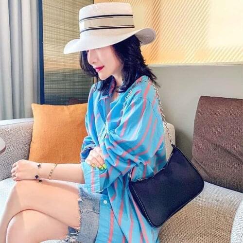 Blouse Women Shirt Cardigan Blue Striped Female Loose Long Sleeve Top Autumn Women Clothing Blusas Ropa De Mujer