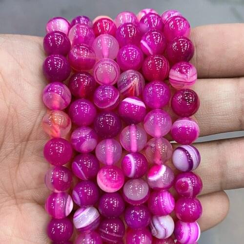 Natural Stone Banded Magenta Lace Agat Round Beads 15" Strand 4 6 8 10 12 14MM Diy Bracelet Necklace Pendants for Jewelry Making