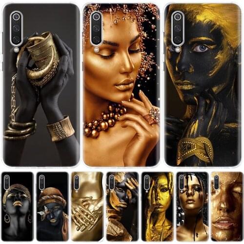 African Art Black and Gold Woman Oil Phone Case for Xiaomi Note 10 Mi 11 9 8 CC9 5X 6X A1 A2 A3 9T 10T Lite Pro Poco F1 X3 NFC F